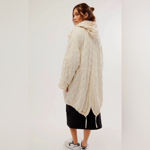 Free People One Cedar Parachute Jacket Hood Quilted Knit Oversized Ivory - Picture 1 of 5